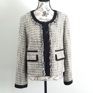 Classic Tweed Blazer Black White | Parisian Style Structured Jacket | Size